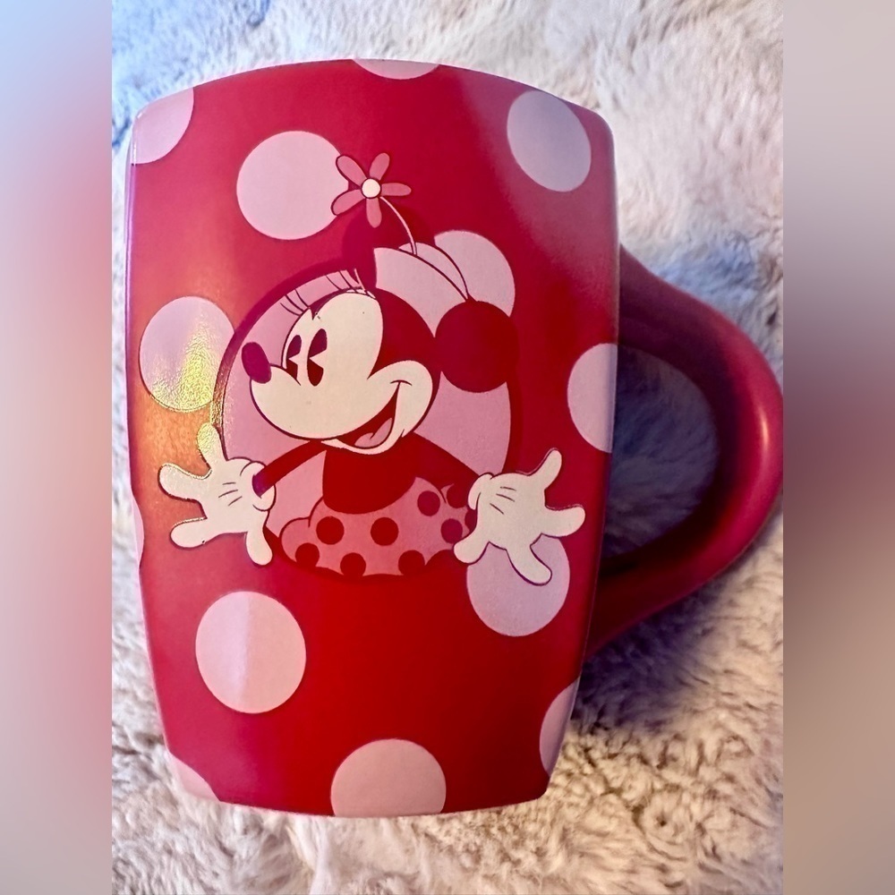 Minnie Mouse Disney Parks 12oz Coffee Mug Red White Pink Polka Dot Hot Cocoa Cup